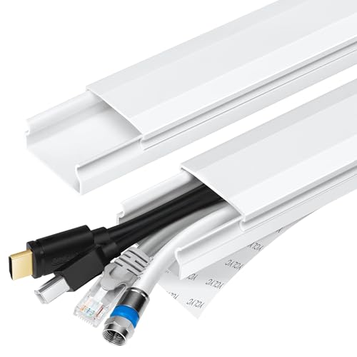 TV Cable Hider – 62.8in PVC Cord Hider Cable Management Wall, Paintable Cord Concealer for Wall Mounted TV, Cables Raceway White Wire Hider, Wall Wire Covers for Cords, 4* L15.7in *W1.2in *H0.59in