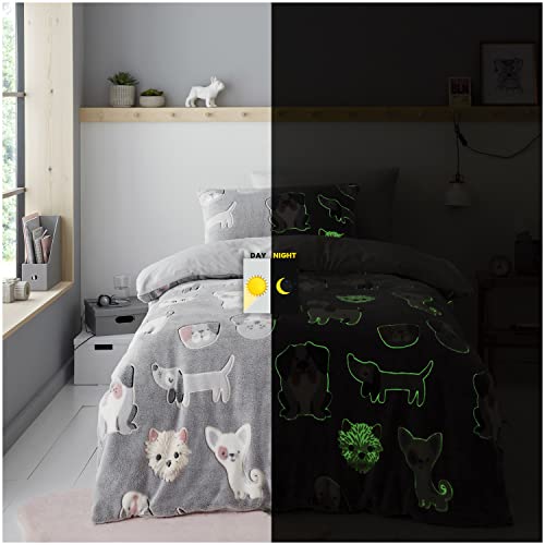 GC GAVENO CAVAILIA Juego de Funda de edredón con diseño de Animales Que Brilla en la Oscuridad, Juego de Cama Individual, Fundas de edredón de Forro Polar, Color carbón