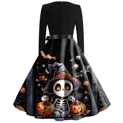 OIOLOYJM Sexy Plus Size Halloween Costumes Woman 2025 Long Sleeve V Neck Printed Gothic Retro Formal Party Dresses for Women