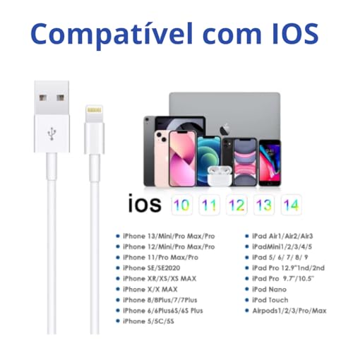 Cabo USB Lightning Carregamento Rápido Cabo de Dados Reforçado Compatível Para Iphone PREMIUM Bella