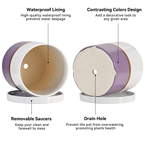 Ekirlin 4 Inch Plant Pot - Ceramic Flower Planters Indoor - Modern Succulents Containers With Drain Hole Saucer, Decorate Home, Office & Outdoor (Purple) #TOP1
