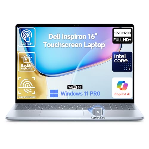 Image of 2026 Dell Inspiron 16 Touchscreen Laptop Computer, 16 inch FHD+ Touch Screen Business Laptop, Intel 10-Core 7 (Faster than i7-1355U), 32GB DDR5 2TB SSD, Windows 11 Pro, Backlit Keyboard, Wi-Fi 6E