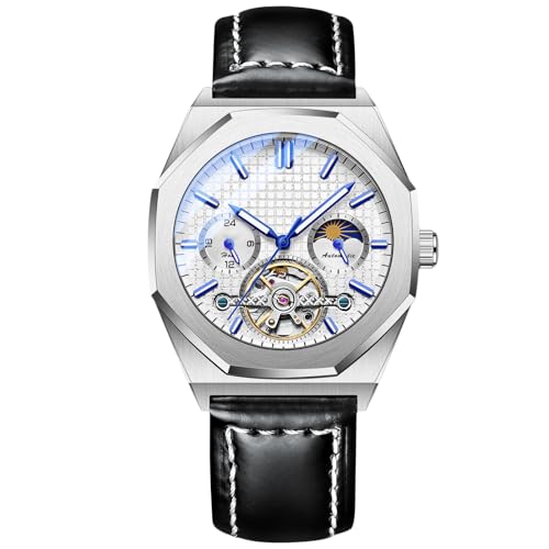 Image of RORIOS Men's Watches Luminous Hands Automatic Mechanical Watch with Leather Strap Self Winding Tourbillon Men’s Wrist Watches