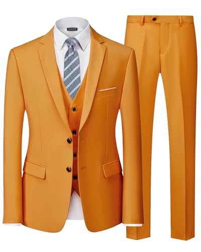 Hihawk Men's 3 Piece Suit with Tie, 2 Button Slim Fit Solid Blazer Jacket Vest Pants, Business Wedding Party Suits for Men