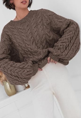 Image of PRETTYGARDEN Womens Sweaters Spring 2026 Cable Knit Long Sleeve Crewneck Oversized Sweater Chunky Pullover Loose Outfits