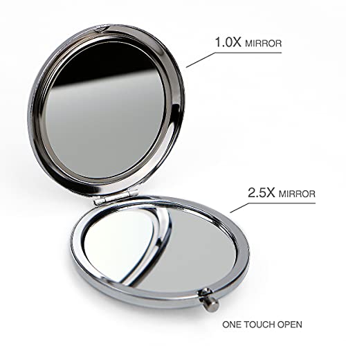 Compact Mirror–Mother Of Pearl Magnifying Mirror–One-Touch Travel Makeup Mirror–Elegant Handheld Mirror With Floral Design–Dual-Sided Portable Mirror–Traditional Korean Painting(Butterfly Treepeony) #TOP3