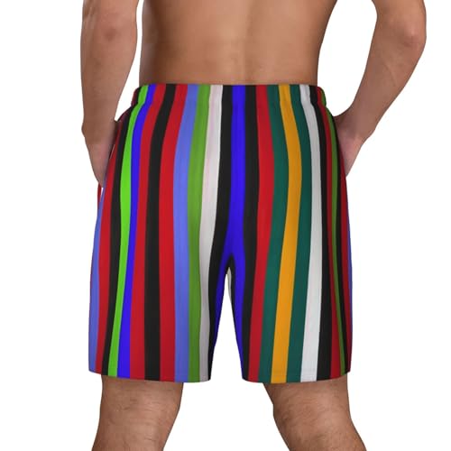 Men's Colored Stripes Print Quick-Dry Mesh Swim Trunks Stretch Lining Beach Shorts Surfing Summer Vacations Black3