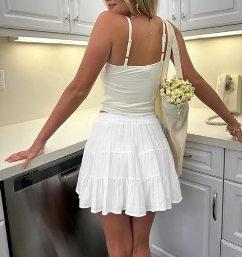 Tsher Women's High Elastic Waist Ruffle Casual Boho A-line Mini Skirts 0328 - Image 4