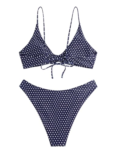 Image of ZAFUL Women's Tie Back Padded High Cut Bralette Bikini Set Two Piece Swimsuit