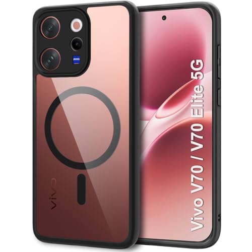Image of TheGiftKart Hybrid Shockproof Back Cover Case for Vivo V70 5G / Vivo V70 Elite 5G | Hard Back Cover Case (PC & TPU, MagSafe Compatible, Transparent Clear Back, Black Sides)