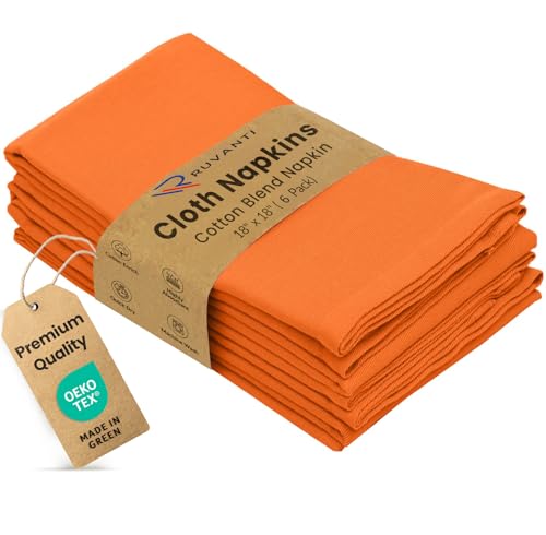 Image of Ruvanti Cloth Napkins Set of 6, Cotton Enrich 18 inchx18 inch - Orange /Fall | Washable, Soft, Durable & Absorbent Everyday Napkins. For Home, hotel, Wedding Napkins, Thanksgiving, Christmas Dinner Napkin