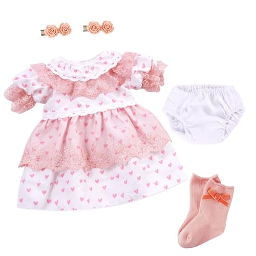BABESIDE 5 Pcs Reborn Baby Doll Clothes Accessories Set for 17-22 Inch Dolls Reborn Doll Dress with Socks Diaper Reusable and Pink Rose Hair Clips for Realistic Baby Dolls Girls