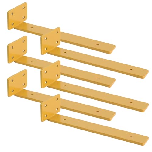 Riuog 6 Pack Shelf Bracket, Floating Invisible L Shelves Brackets, Industrial Metal Shelf Bracket Hardware Supports(Yellow,9.8in(4mm Thick))