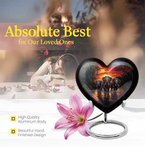 Image of Elephant Urn - Small Cremation Urn for Human Ashes Adult - Large Funeral Urns for Adult Male & Female - Large Memorial Urns for Mom & Dad - Combo of 8 Inch 3 Inch