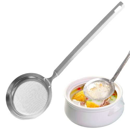 ChAusa Ecumoire Cuisine Inox Avec long Manche, Passoire Cuisine Argenté Cuillère à Fente, Passoire Inox, Compatible Lave-vaisselle pour Filtrer Farine,...