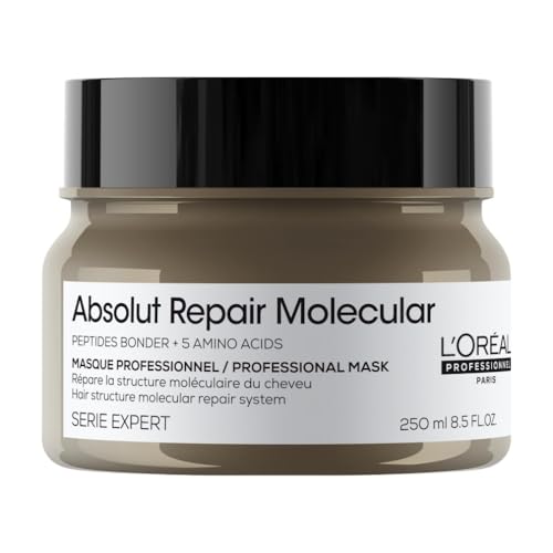 L'Oréal Professionnel, Herstellend Haarmasker, Voor Zeer Beschadigd Haar, Herstelt en Verzorgt het Haar voor Meer Soepelheid, Met Peptiden Bonder en 5 Aminozuren, Absolut Repair Molecular, 250 ml