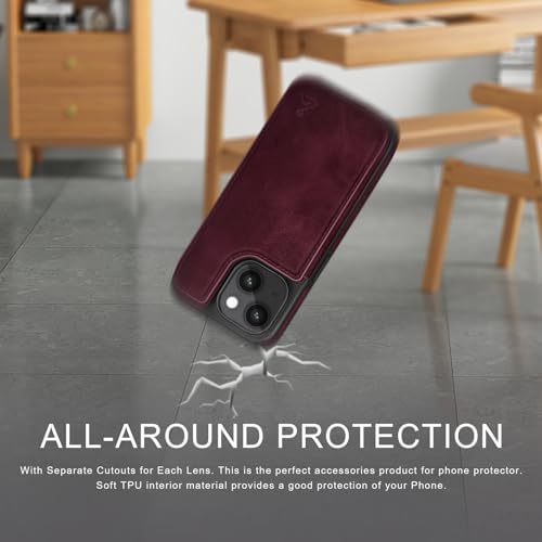 DJDUCK Designed for iPhone 13 Case Wallet with Card Holder, [Magnetic Clasp Cover] [RFID Blocking Leather Protection] Shockproof Women Men Cases 6.1 Inch for Apple 13 Wine Red by DJDUCK - Image 5