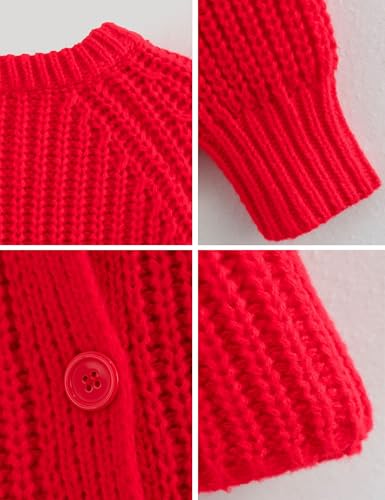 FindThy Women’s Chunky Knit Cardigan Long Sleeve Button Down Crewneck Fall Sweater Coat4