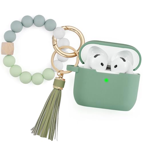 Image of Apple AirPods 4 Case, Cute Apple AirPods 4 Case Cover for Women Girls, Silicone Protective Case with Bracelet Keychain (Cactus Green, AirPods 4 Case)