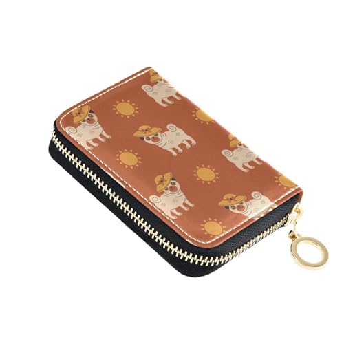 RFID Credit Card Holder Pug Dog Leather With Zipper Card Case Wallet for Women Girls