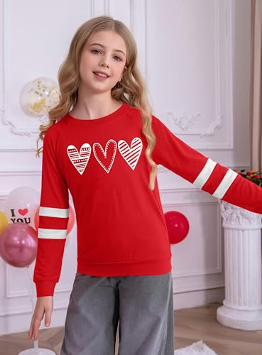 Image of Ithalt Kids Valentine Shirt Girls Valentines Shirts Cute Heart Graphic Long Sleeve Tee Tops 4-14y