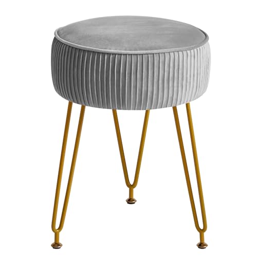 IBUYKE Velvet Vanity Stool Ottoman, Round Footrest Chair, Gray LG-30G