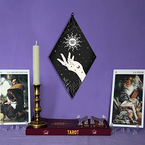 CRASPIRE Wooden Wall Decorations Boho 3pcs Black Wooden Pendulum Board Hand Sun Eye Moon Crystal Snake Wall Hanging Ornament Rhombus Wall Art with Tarot Patterns for Witchcraft Wiccan Altar Supplies - Image 4