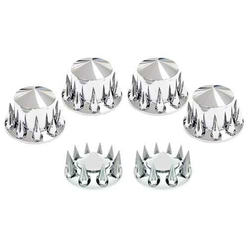 FORTPRO Fortpro Semi Truck Chrome Rear Axle Wheel Cone Style Cover Combo Kit w/33 mm Spike Thread-On Nuts Covers , F247510