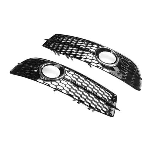 Car Front Bumper Fog Light Grille HONEYCOMB HEX Fog Lamp Grill Cover Compatible For Audi A6 C6 S-Line 2008-2011 4F0807681Q01C 4F0807681Q02C(Black) (Chrome)