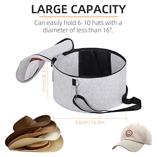 Pehciroe Round Hat Storage Box, Portable Felt Travel Hat Boxes For Women & Men With Translucent Dustproof Lid And Shoulder Strap For Various Types Of Hats/Clothes & Toy Storage/Closet Organizer, Grey #TOP2