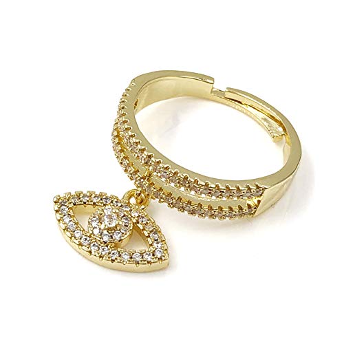 Evil Eye Pendant Adjustable Micro Pave Ring Gold Plate Lucky Protection Jewelry for Women