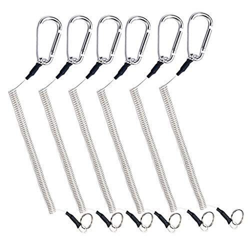 MLWSKERTY 6 Pack Heavy Duty Fishing Lanyard Steel Wire Coiled Lanyard Kayak Retractable Tool Leash Fishing Rod Lanyard