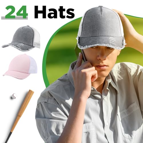 Image of Suhine 24 Pcs Blank Trucker Hat Bulk Unisex Mesh Baseball Cap for Sublimation Embroidery Vintage Adjustable Hat for Men Women
