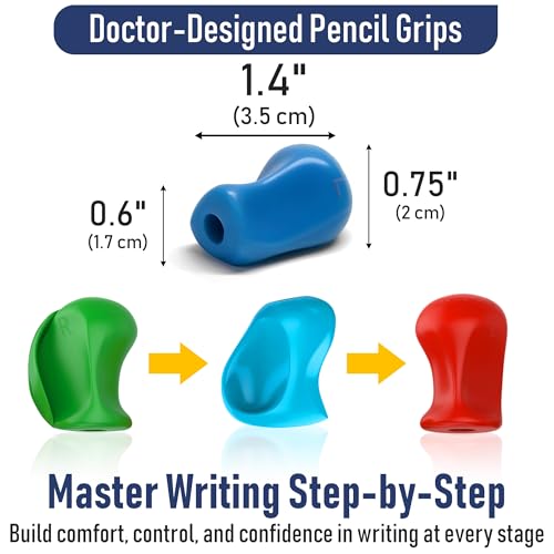 The Pencil Grip 3-Step Training Kit - Crossover Grip, Pinch Grip & Standard Pencil Grip Ergonomic Writing Aids for Kids, Students, Fine Motor Development, Assorted Colors, Pack of 3 Grips (1 per Type)