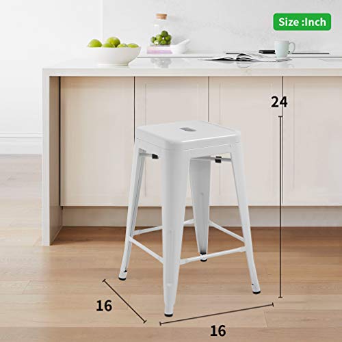 Image of FDW Metal Bar Stools Set of 4 Counter Height Bar Stools 24 Inches Industrial Bar Chairs Patio Stool Stackable Backless Stool Indoor Outdoor Metal Kitchen Stools Bar Chairs (White, 24 inch)