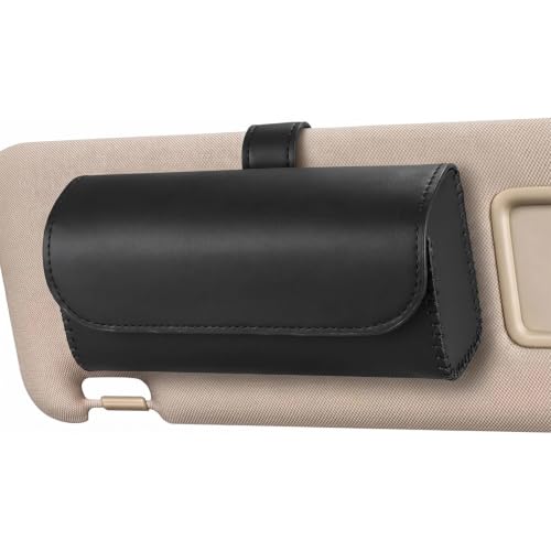 TSLBW Car Glasses Case Glasses Holders Car Sun Visor Leather Sunglasses Case Holder Clip Sunglasses Holder for Car Sun Visor with Cleaning Cloths for Most Car Models Interior Accessories (Black)