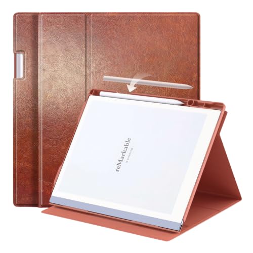 Image of 360 Case for Remarkable 2 Paper Tablet- Multi-Viewing Adjustable Folding Book Folio Cover - with Built-in Pen Holder - for 10.3 inch 2020 Released (Black) (Brown Leather)