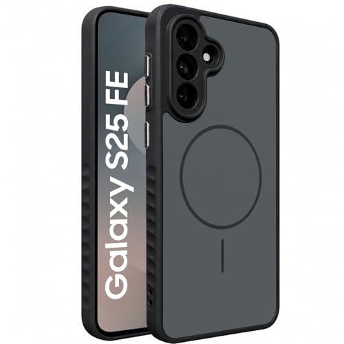 Image of VONZEE Matte Magnetic Case Compatible for Samsung Galaxy S25 Fe Wireless Charging Shockproof Anti-Scratch TPU PC Slim Fit Full Protection Phone Cover for Samsung Galaxy S25 fe-Black
