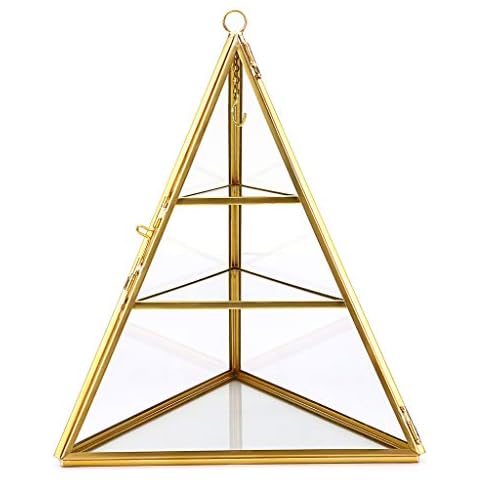 Sumnacon Jewelry Ring Display Holder Geometric Diamond Prism Glass Jewelry Box Stand Display case Gift Box Hanging Ring, Earrings 3-Tier Cover