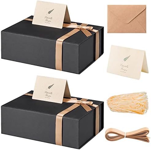 LIFELUM Gift Box 2 Pack 11 x 8 x 3.5 Inches，Black Gift Boxes for Presents with Magnetic Lid Luxury Christmas Gift Boxes for Present Box Contains Card, Ribbon, Shredded Paper Filler