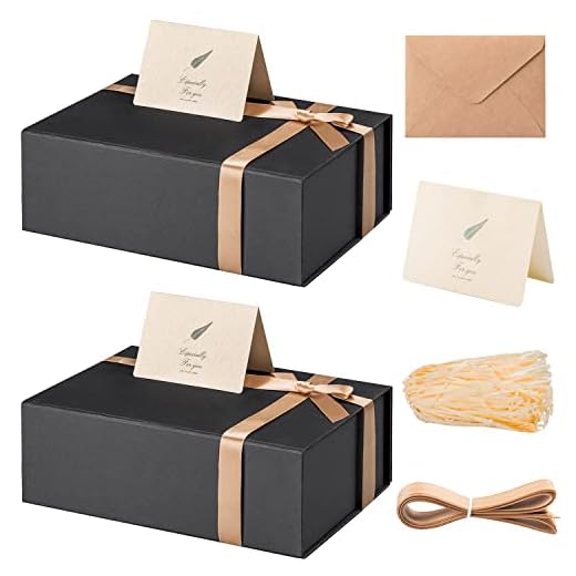 LIFELUM Gift Box 2 Pack 11 x 8 x 3.5 Inches，Black Gift Boxes for Presents with Magnetic Lid Luxury Christmas Gift Boxes for Present Box Contains Card, Ribbon, Shredded Paper Filler