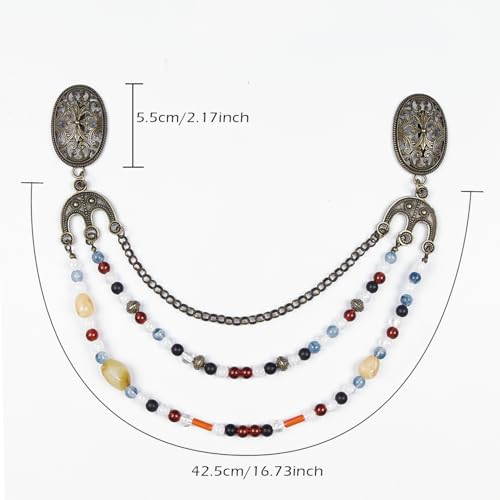 L'VOW Viking Apron Brooch Cloak Clasp Brooches with Bead Chain for LARP Cosplay Costume Norse Accessories2