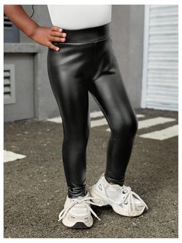 WDIRARA Toddler Girl's Elastic High Waisted PU Leather Leggings Stretch Skinny Pants2