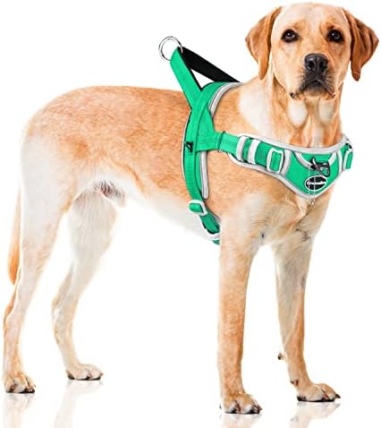 ADVENTUREMORE Dog Harness for Medium Dogs No Pull, Sport Dog Halter Harness Adjustable Reflective Dog Vest Escape Proof Dog Harness with Easy Control Front Clip Handle for Training Walking M Green