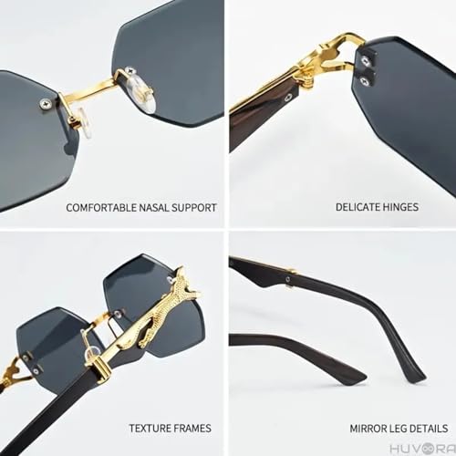 Image of Designer Hexagon Rimless UV Protection Sunglasses for Men Women Stylish - Spotted on YoYo Honey Singh - Anti Glare Retro Rectangle Gradient Leopard Shades Party Goggles