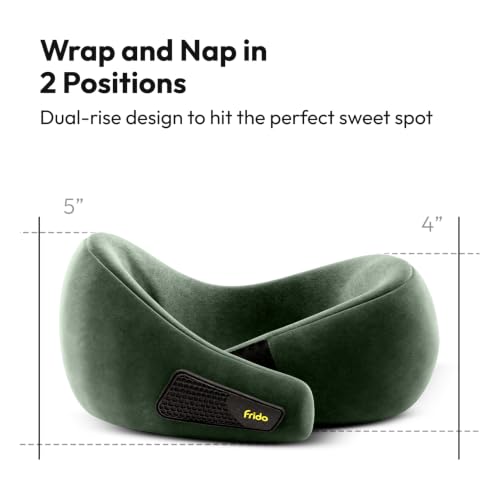 Image of Frido Travel Neck Pillow, 100% Hi-Per Foam, Lightweight Neck Support Pillow, Neck Pillow for Flight Travel, Memory Foam Car Neck Pillow, Adjustable Velcro Straps, Free Travel Pouch (Olive Green)