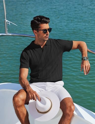 Image of COOFANDY Mens Polo Shirts Short Sleeve V Neck Knit Shirts for Men Casual Old Money Clothes Mens Golf Shirt