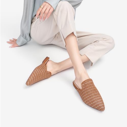Image of Tilocow Women's Pointed Toe Flat Mules Backless Slip On Loafers | Lightweight, Soft Insole, Non Slip Sole, Printed, Dressy Casual, Office Work Business, Daily Wear