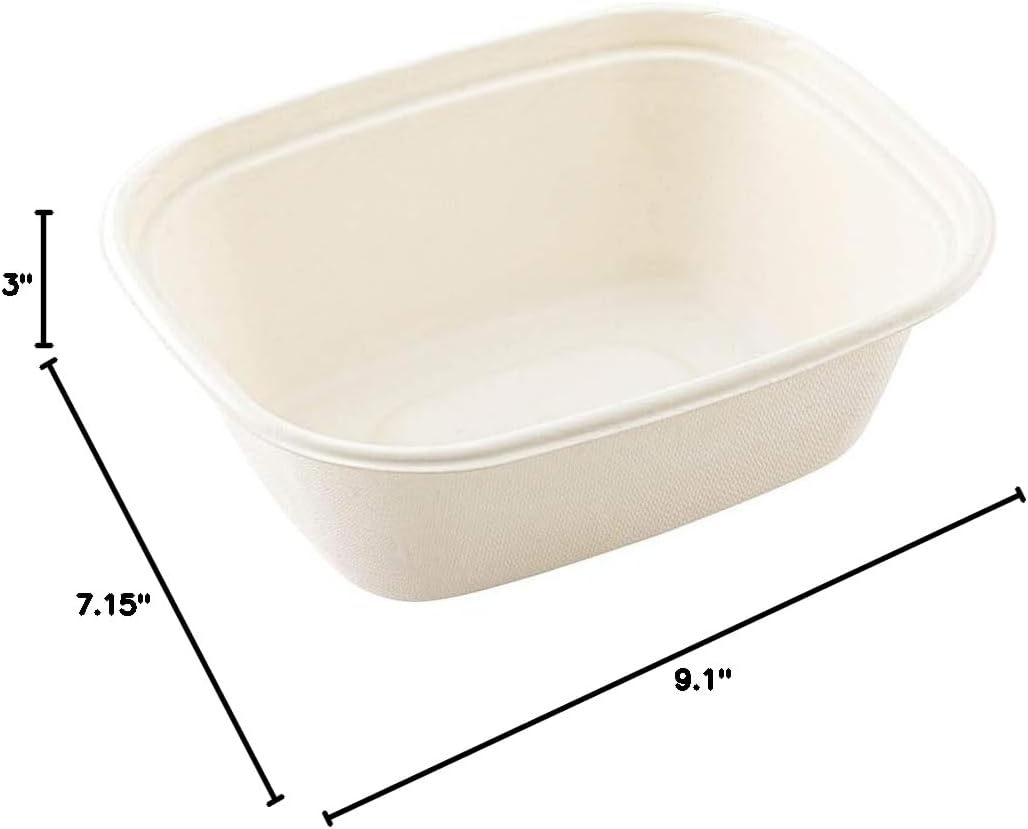 Restaurantware Pulp Tek 60 Ounce Bagasse Containers 100 Grease Impervious Salad Plates - Lids Sold Separately Microwavable White Bagasse Plates Reinforced Rim Sturdy For Salads Or More