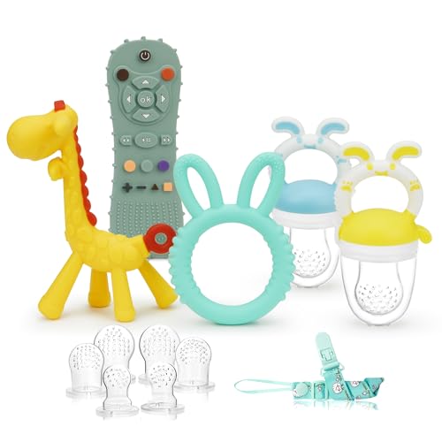Image of WAJIAYON Baby Teething Toys for Babies 3-6 Months Set of 12,Baby Toys 6 to 12 Months,2 InfantFruit Feeders for Babies Teether Relief Soothing Sore Gums Chew Infant Toys, Freezer BPA Free